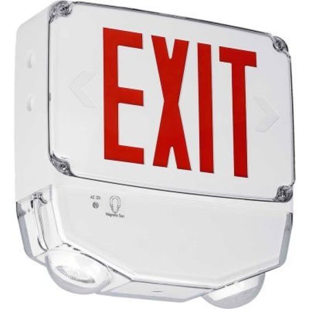 HUBBELL LIGHTING Hubbell LED Combo Exit/Emergency Light, Wet Location, Red Letters, White, Dual Face CWC2RW
